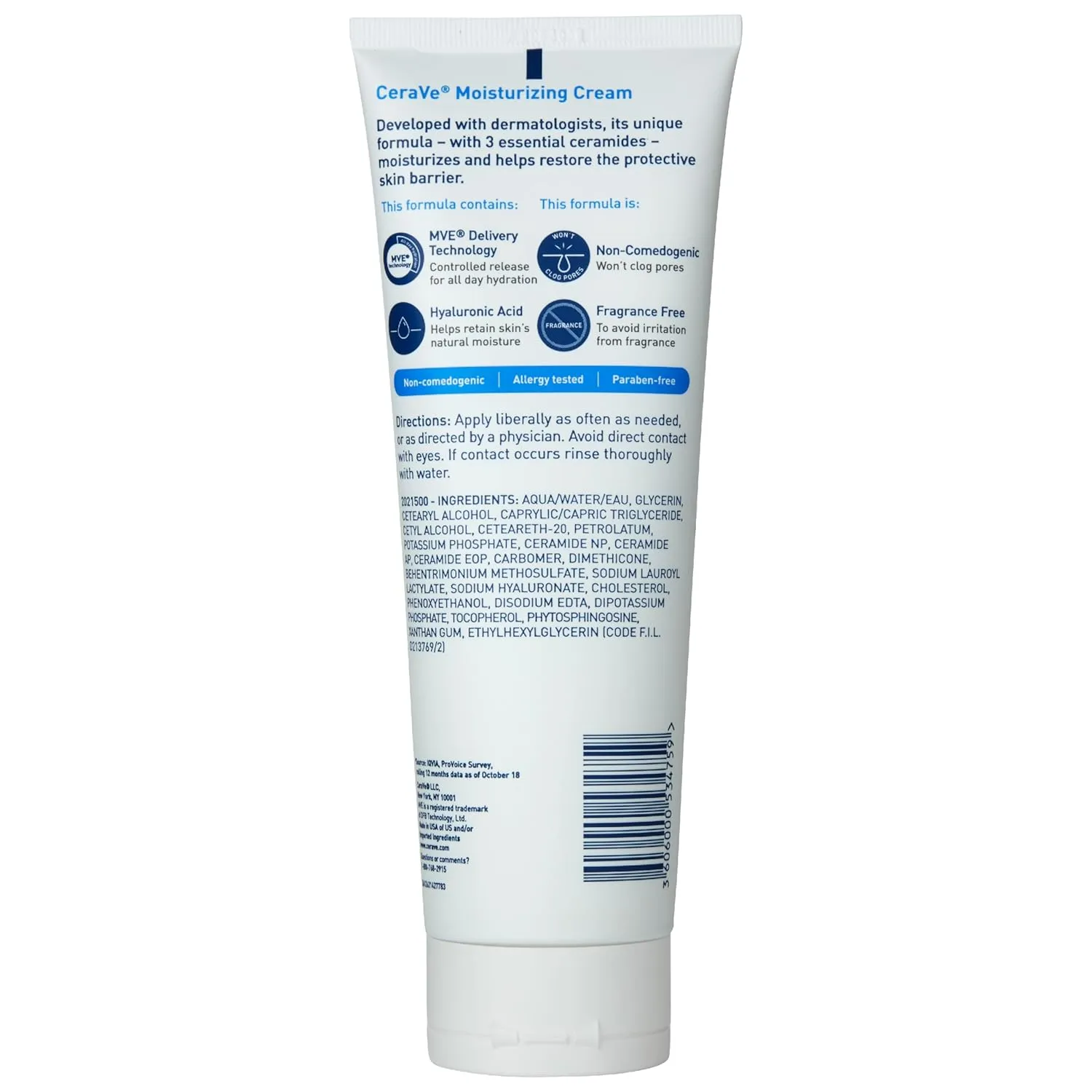 Cerave Moisturizing Cream, Face Body Moisturizer, Normal to Dry Skin, 8 Fl Oz